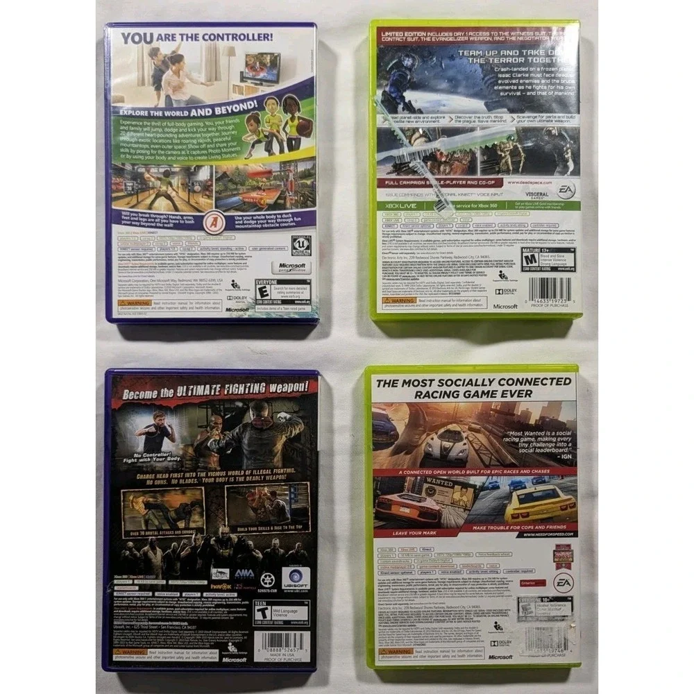 Xbox 360 Lot of 4 Need For Speed, Most Wanted, Dead Space 3, Kinect Adventures